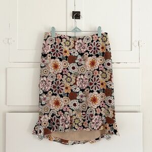 Nanette Lepore Y2K Embroidered Floral Skirt Size 2 Boho Ruffle Hem